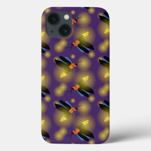 Etui iPhone 13 Graphique de lucioles sur violet