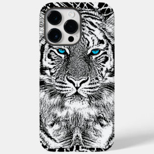Coque Case-Mate iPhone Graphique de tigre noir et blanc aux yeux bleus