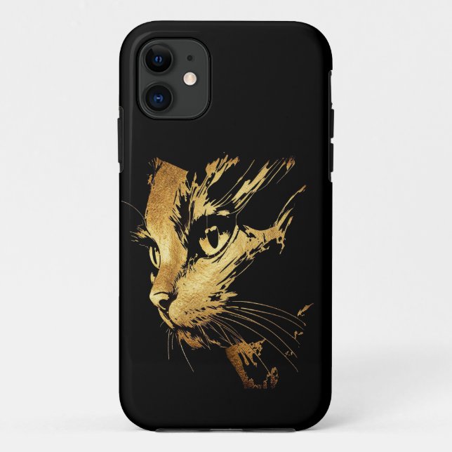 Coques Case-Mate iPhone Graphique Élégant Chat Noir et Or Texturé (Dos)