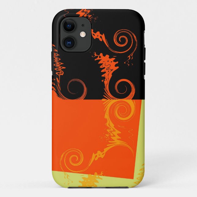 Coques Case-Mate iPhone Graphique en tourbillon noir, orange et jaune rétr (Dos)