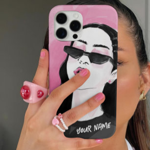 Coque iPhone 16 Pro Graphique moderne sur mesure à la mode Noir rose