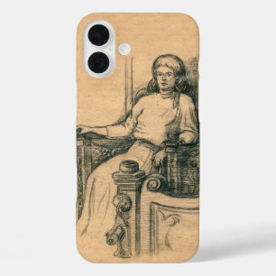 Coque Pour iPhone 16 Plus Graphiques crayon de dame sur l'artisanat