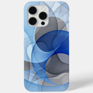 Coque Case-Mate iPhone Graphisme d'art fractal abstrait bleu gris moderne