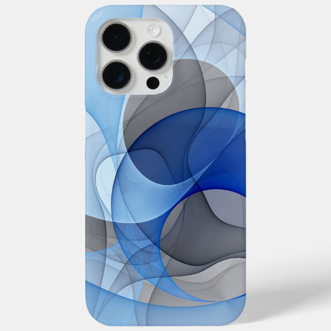 Coques Case-Mate iPhone Graphisme d'art fractal abstrait bleu gris moderne (Verso)