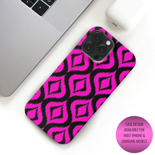 Coques Case-Mate iPhone Gras brillant rose chaud noir Ikat Ogee Art Motif (Créateur téléchargé)