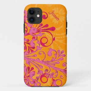 Coque iPhone 11 Gras Hot Rose Orange Élégant Floral iPhone 5 Tough