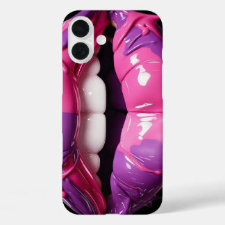 Coque Pour iPhone 16 Plus Gras Lèvres à goutte Vibrant rose et violet
