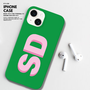 Coque Case-Mate iPhone Gras moderne Gras vert et rose Initiales Monogramm