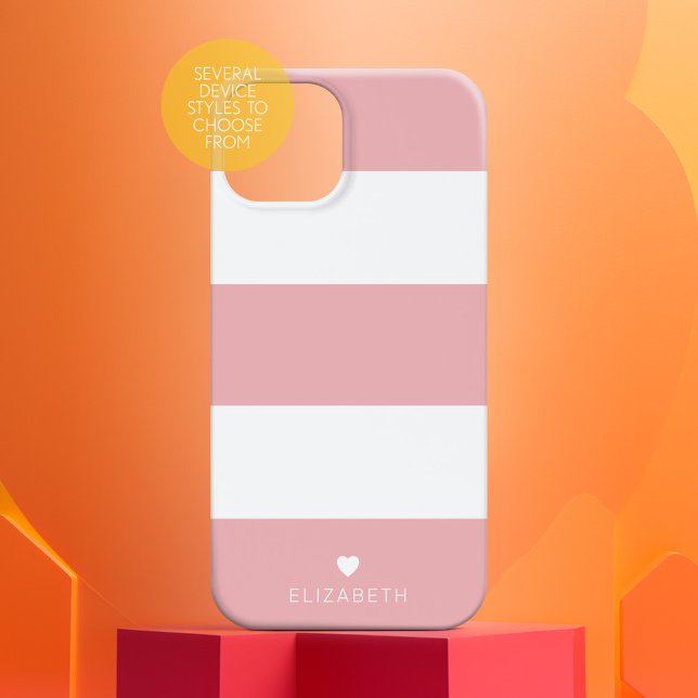 Coques Case-Mate iPhone Gras moderne rose pâle Motif rayé avec coeur (Personalized Phone Case with Custom Text and Trendy Design)