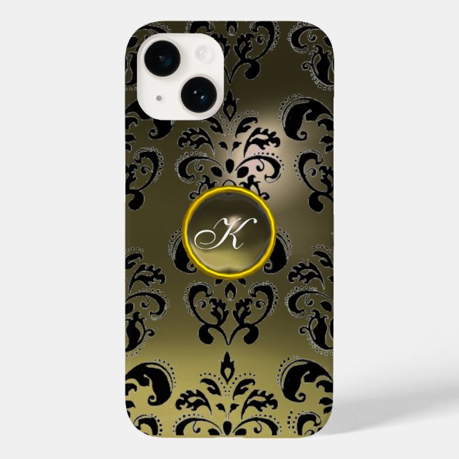 Coques Case-Mate iPhone GRAS NOIR DAMASK MONOGRAMME DE PIERRE DE JEU Flora (Verso)