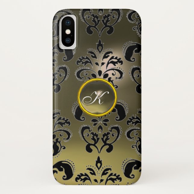 Coques Case-Mate iPhone GRAS NOIR DAMASK MONOGRAMME DE PIERRE DE JEU Flora (Dos)