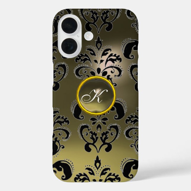 Coques Case-Mate iPhone GRAS NOIR DAMASK MONOGRAMME DE PIERRE DE JEU Flora (Verso)