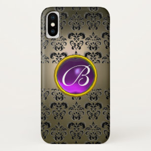 ETUI iPhone Case-Mate GRAS NOIR DOMMASK PURPLE GEM MONOGRAM