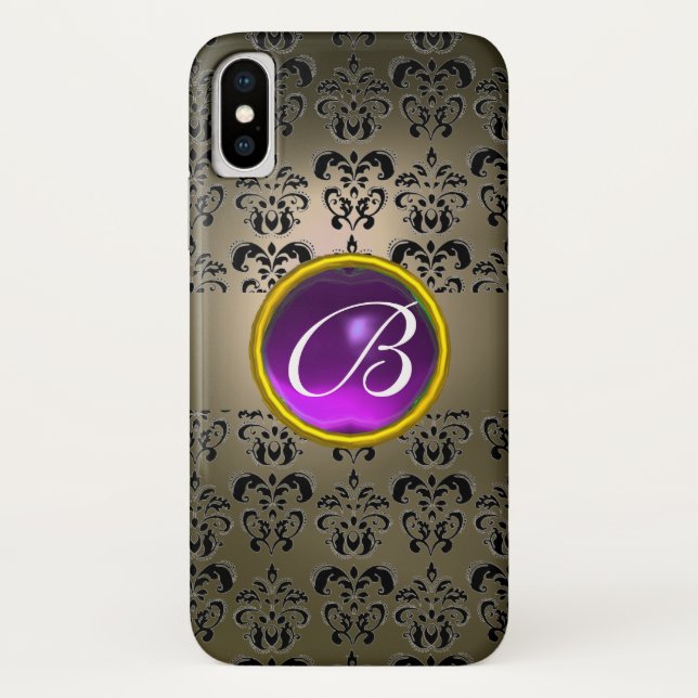 COQUES Case-Mate iPhone GRAS NOIR DOMMASK PURPLE GEM MONOGRAM (Dos)