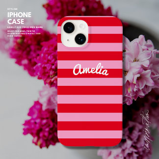 Coque Case-Mate iPhone Gras simple Retro Bande rouge et rose Personnalisé