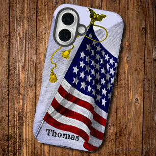 Coque Pour iPhone 16 Gravure de drapeau vintage des États-Unis modifiab