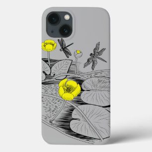 Etui iPhone 13 Gravure de nénuphars