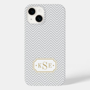 Coque Pour iPhone 14 Gray and Gold Elegant Chevron Monogramme
