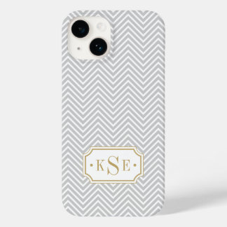 Coque Pour iPhone 14 Gray and Gold Elegant Chevron Monogramme