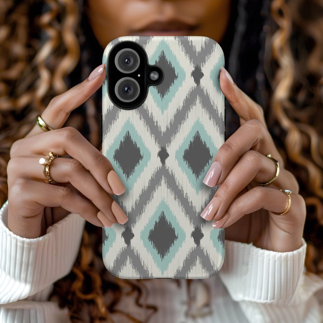 Coques Case-Mate iPhone Gray and Mint Tribal Ikat Chevron (Créateur téléchargé)