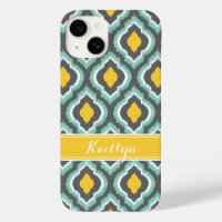Gray Aqua et Yellow Ikat Monogramme marocain