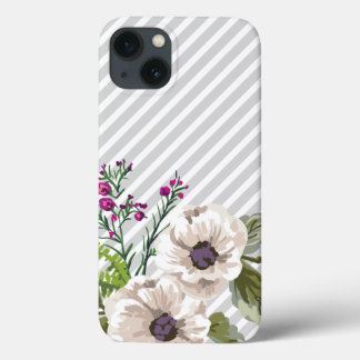 Coque Case-Mate iPhone Gray Diagonal Stripes With Purple Flowers