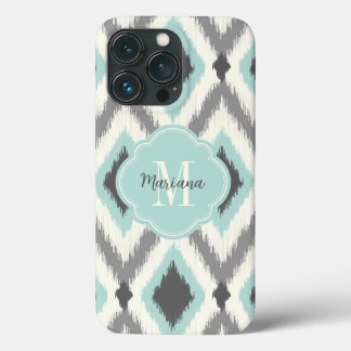 Coques Pour iPhone Gray et Mint Tribal Ikat Chevron Monogramme