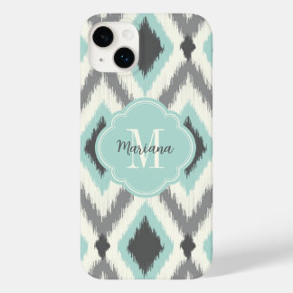 Coques Pour iPhone Gray et Mint Tribal Ikat Chevron Monogramme