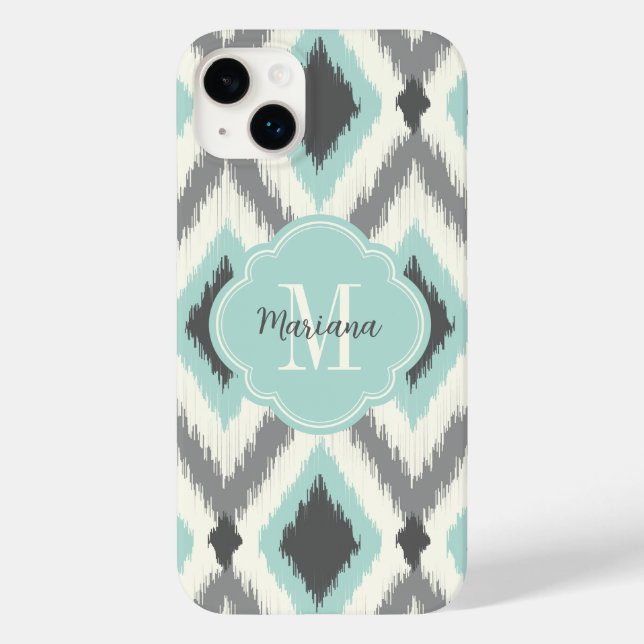 Coques Case-Mate iPhone Gray et Mint Tribal Ikat Chevron Monogramme (Verso)