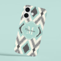Gray et Mint Tribal Ikat Chevron Monogramme