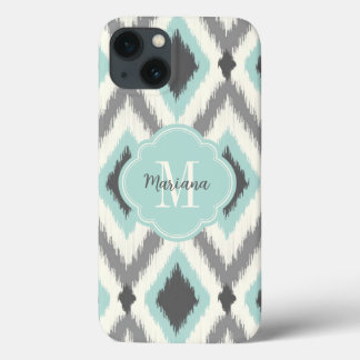 Case-Mate iPhone Case Gray et Mint Tribal Ikat Chevron Monogramme