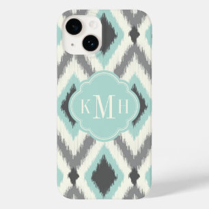 Coque Case-Mate iPhone Gray et Mint Tribal Ikat Chevron Monogramme