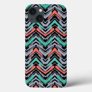 Case-Mate iPhone Case Gray, Teal, et Coral Hand Drawn Chevron Pattern
