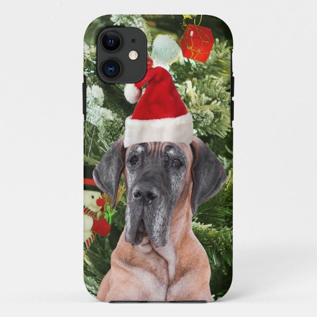 Coques Case-Mate iPhone Great Dane w Christmas Tree Cadeaux Boîtes de Noël (Dos)