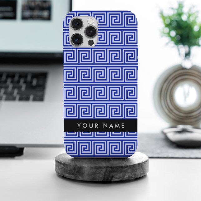 Coques Case-Mate iPhone Grec Meander Key Blue, Votre Nom, Personnaliser (Créateur téléchargé)