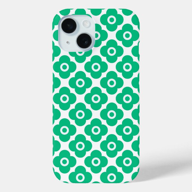 Coques Case-Mate iPhone Green and white simple floral pattern retro (Verso)