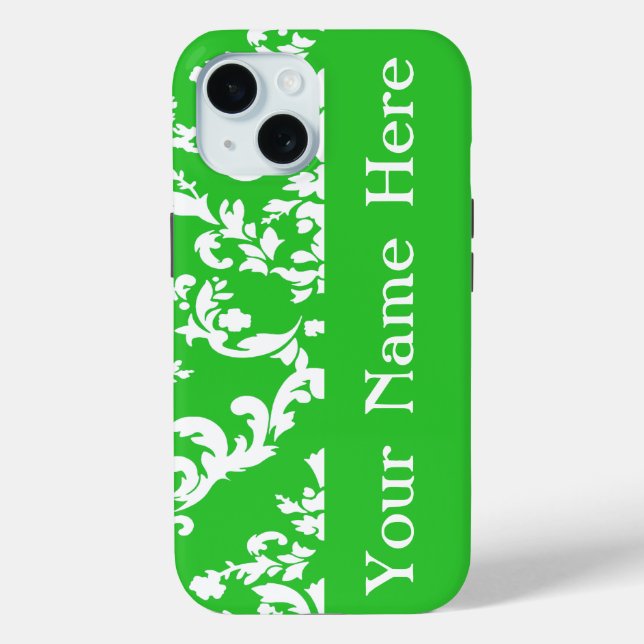 Coques Case-Mate iPhone Green Bold Damask avec nom @ Emporiomoffa (Verso)