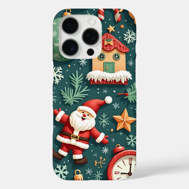 Coques Case-Mate iPhone Green Christmas Santa Claus House Phone Case (Verso)