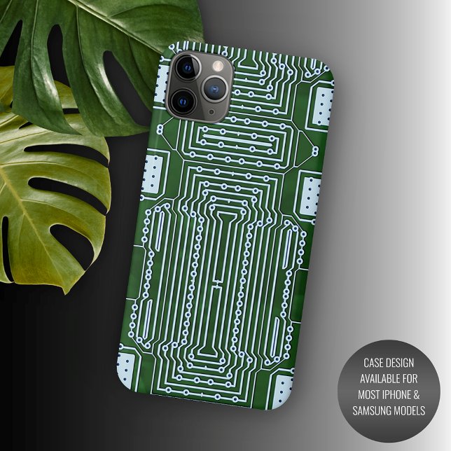 Coques Case-Mate iPhone Green Computer Circuit Board White Lines Motif (Créateur téléchargé)