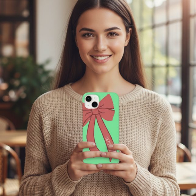 Coques Case-Mate iPhone Green Custody with Red Wine Bow and Personalized  (Créateur téléchargé)