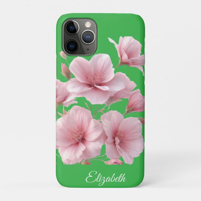 Coques Case-Mate iPhone Green Floral Soft Pink Flowers Elegant (Dos)