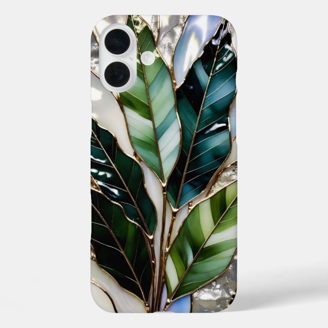 Coques Case-Mate iPhone Green Leaf Marble Gold Aesthetic Phone Case (Verso)