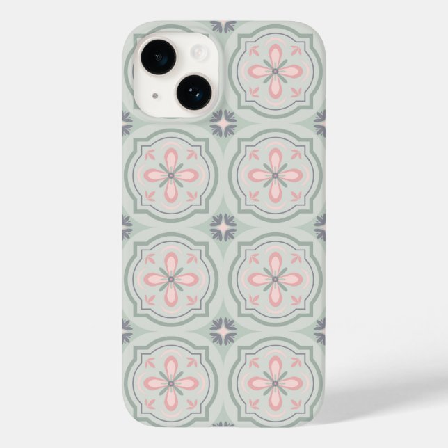 Coques Case-Mate iPhone Green Pastel Floral Tiles (Verso)