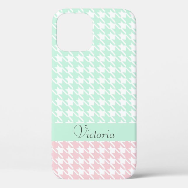 Coques Case-Mate iPhone Green Pink Pastel Nom Houndstooth Motif Moderne (Verso)