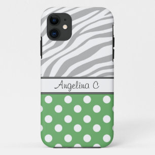 Coque iPhone 11 Green Polka Dot Light Zebra Imprimer iPhone 5 Coqu