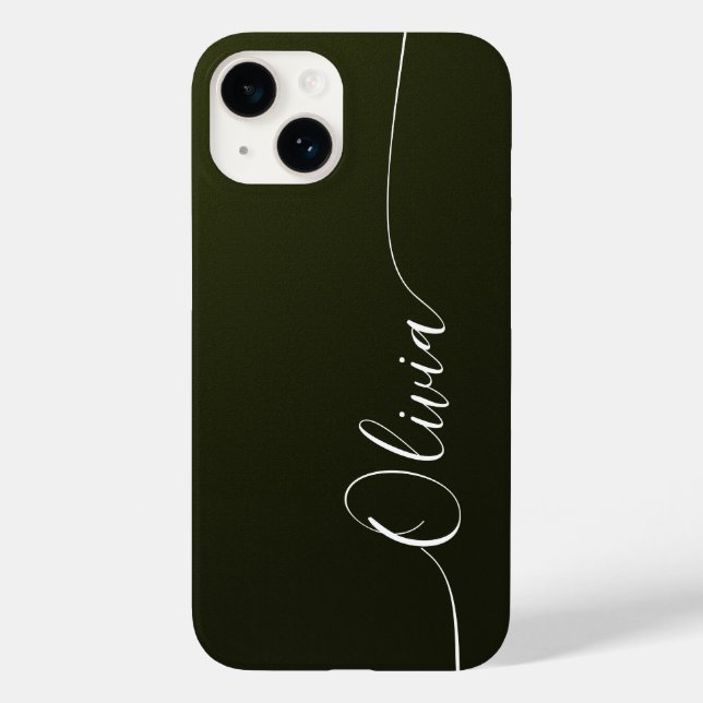 Coques Case-Mate iPhone Green Shimmer Elegant Calligraphie Nom du script (Verso)