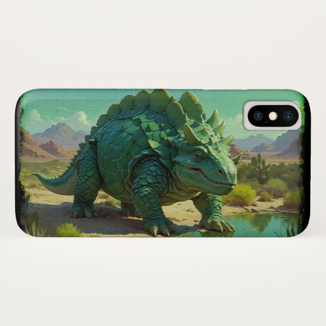 Coques Case-Mate iPhone Green Stegosaurus and Desert Pool (Dos (Horizontal))