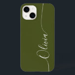 Coque Case-Mate iPhone Green White Elegant Calligraphie Nom du script<br><div class="desc">Green White Elegant Calligraphy Script personnalisé Nom personnalisé iPhone 14 Smart Phone Boîtes dispose d'un design moderne et tendance simple et élégant avec votre nom personnalisé dans élégante calligraphie manuscrite typographie de script sur un arrière - plan vert. Conçu par ©Evco Studio www.zazzle.com/store/evcostudio</div>