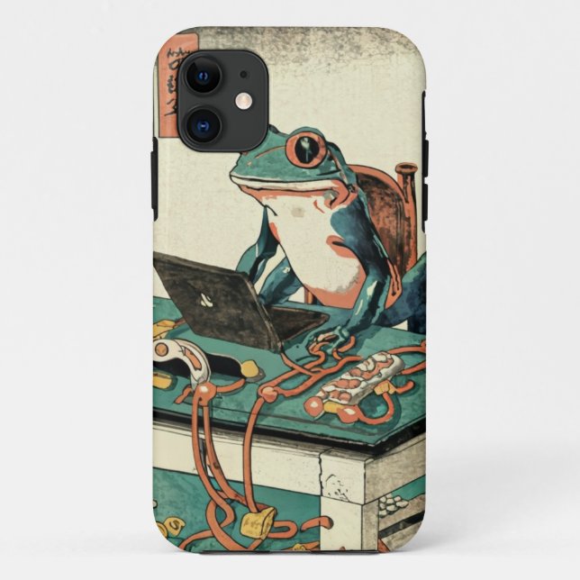 Coques Case-Mate iPhone Grenouille Amusante Travaillant sur Ordinateur | G (Dos)