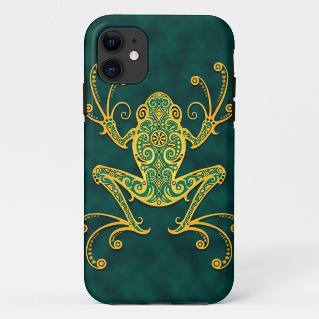 Coques Case-Mate iPhone Grenouille d'arbre bleue d'or complexe (Dos)